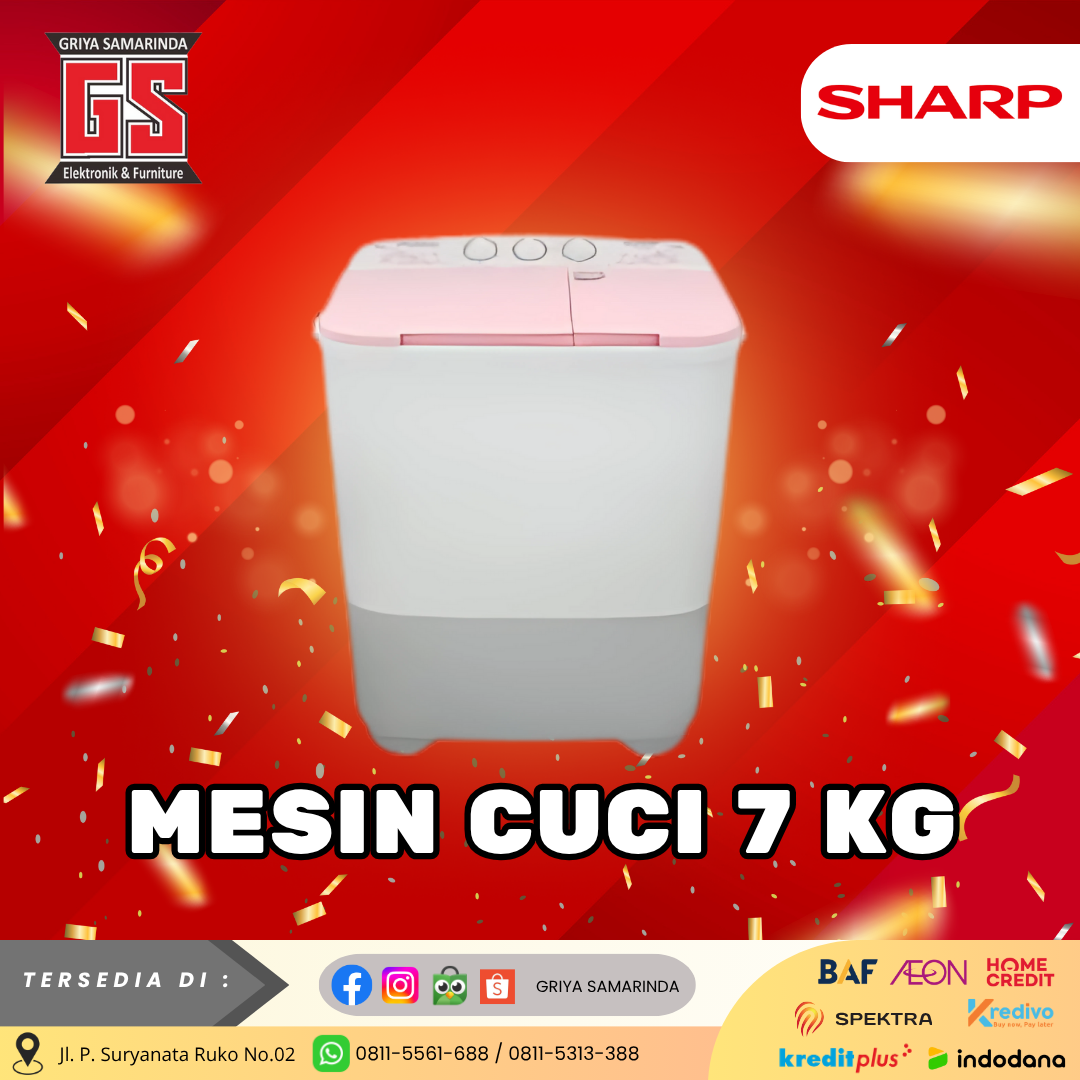 SHARP MESIN CUCI 2 TABUNG 7 KG ES-T70MW-PK/LC